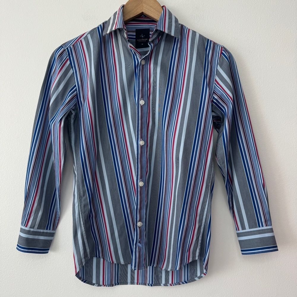 Tailorbyrd Blue Red Striped Button Down Size 12
